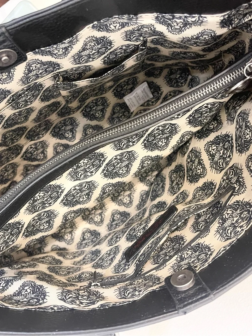 Ed Hardy Studded Black Tote with Silver Studs & Chain Charm
